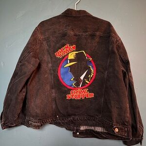 Dick Tracy Crime Stoppers rare vintage XL black denim jacket /w enamel pin